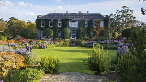 The west front and Sunk Garden on a sunny day in autumn at Mount Stewart, County Down